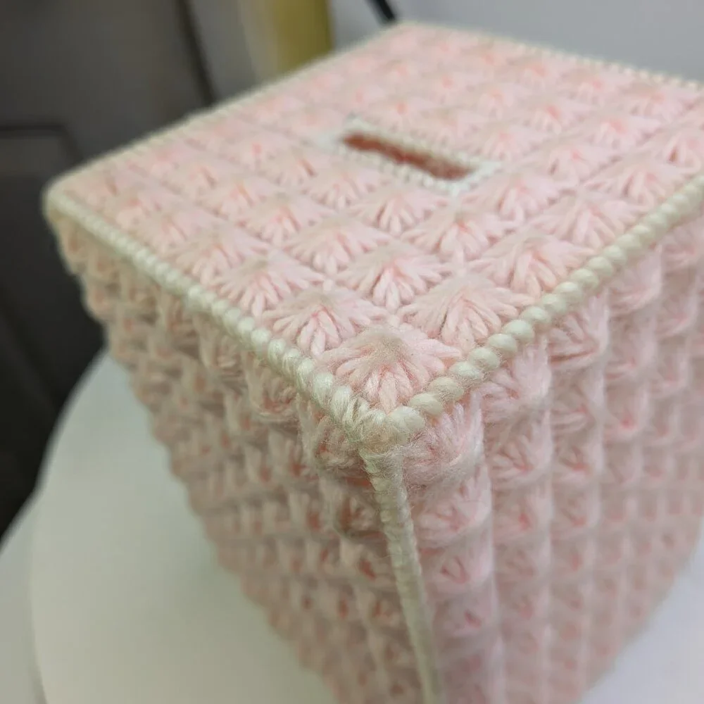 Vintage Pink plastic canvas tissue box cover